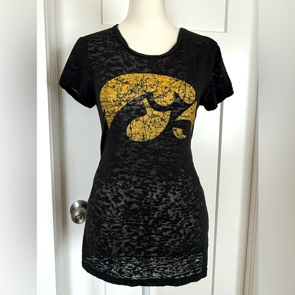 Iowa Hawkeyes Burnout Sheer Black Graphic Tee Women’s Medium - Picture 1 of 5